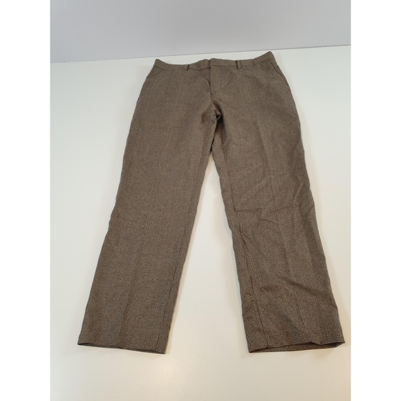 Banana Republic Pants Mens 35x30 Brown Plaid Tapered Vitale Barberis Canonico - Picture 1 of 13